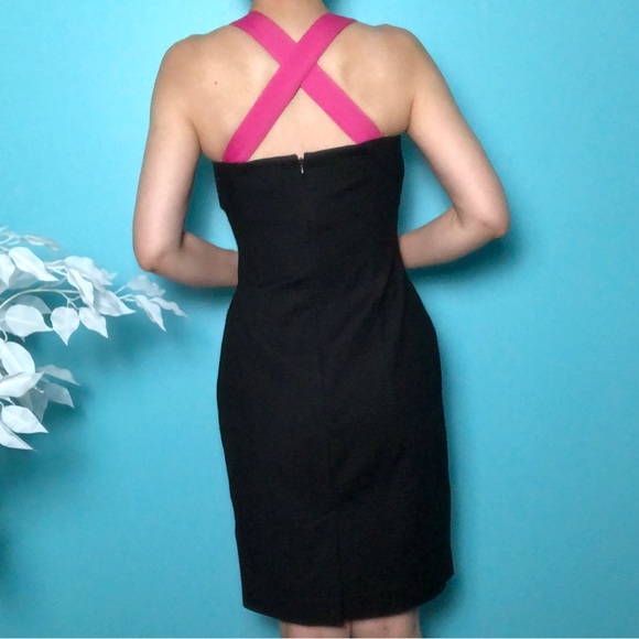 INC International Concepts Black & Pink Bow Tie Criss Cross Strap Sheath Dress - Picture 3 of 9